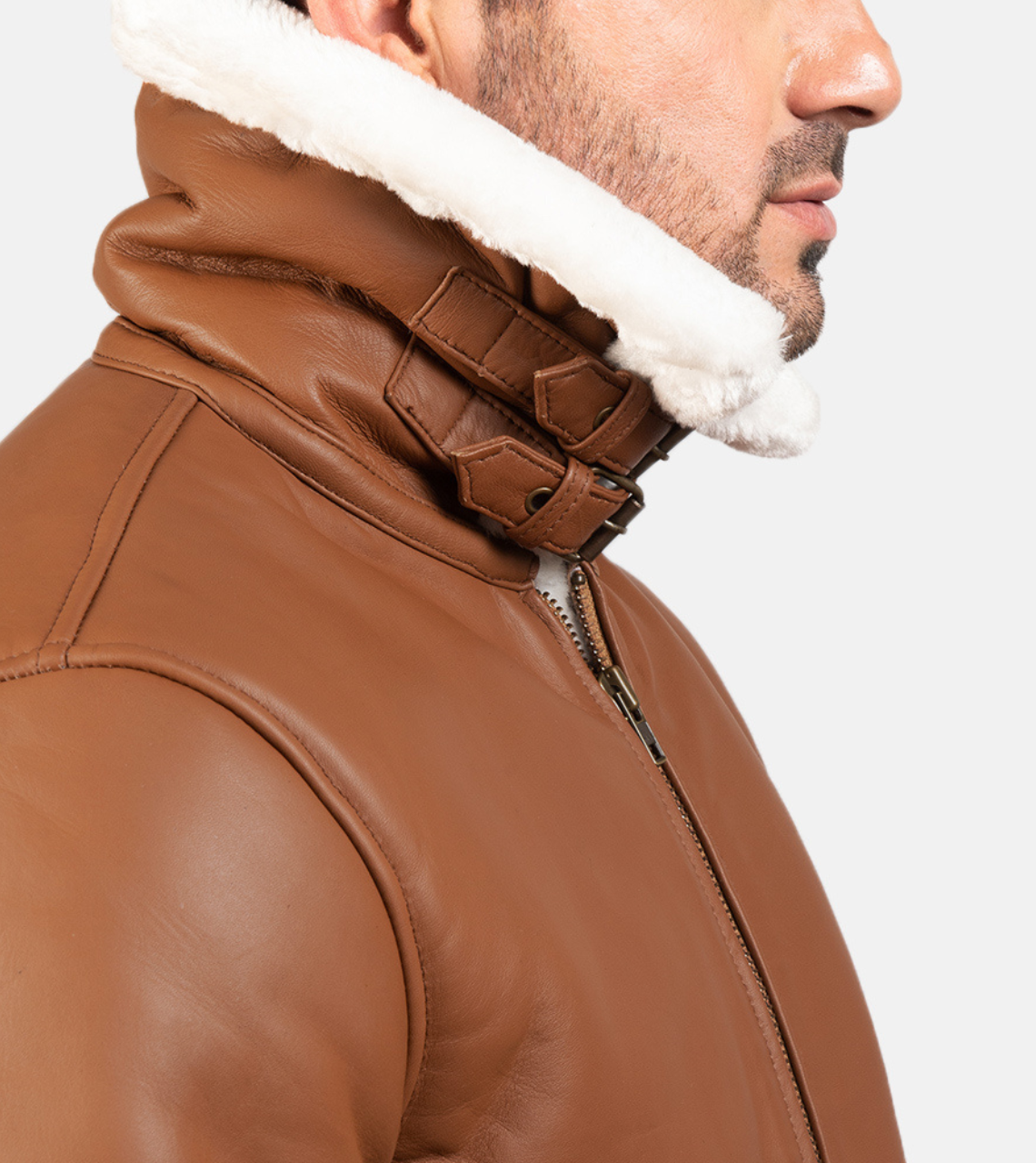  Pyramidal Brown Shearling Leather Bomber Jacket For Men's