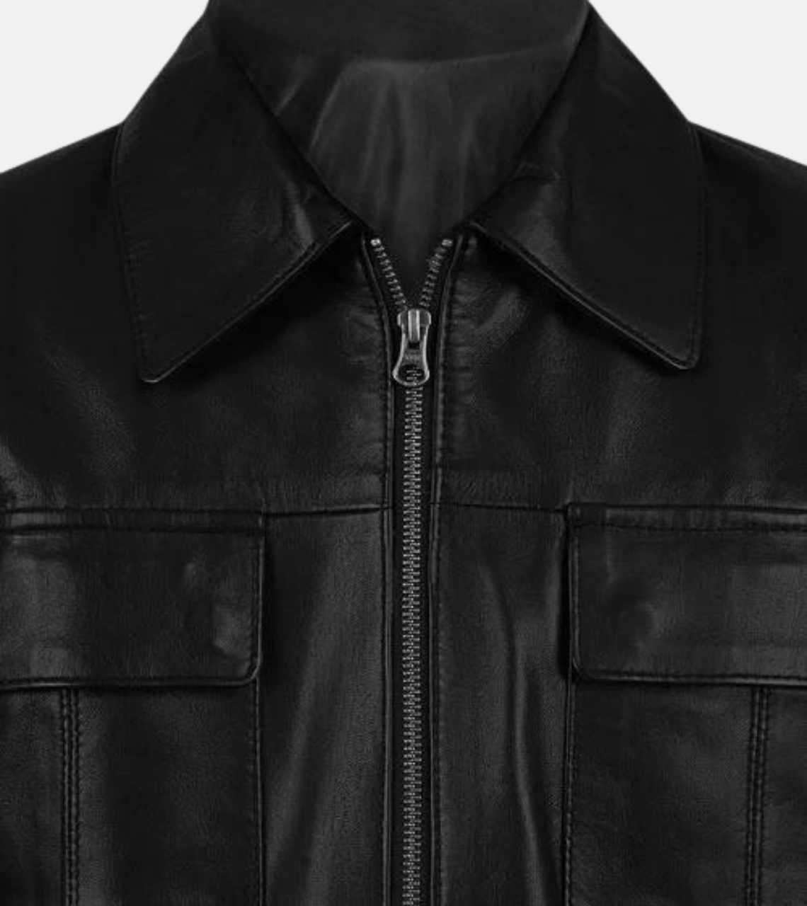 Men's Black Leather Jacket Zipper