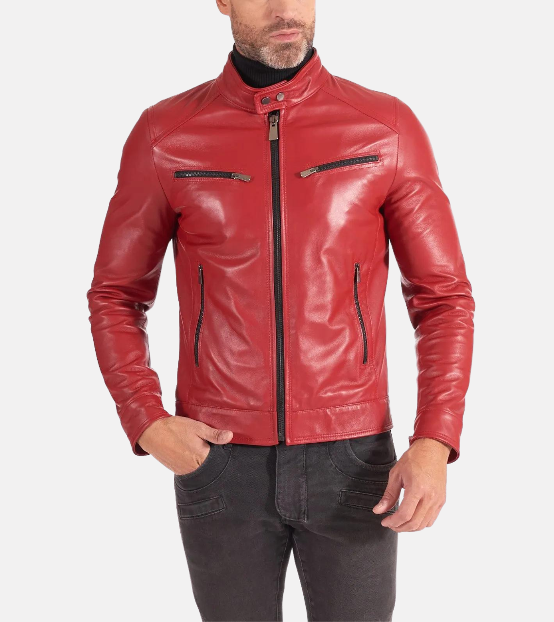 Red Biker Leather Jacket For Men's