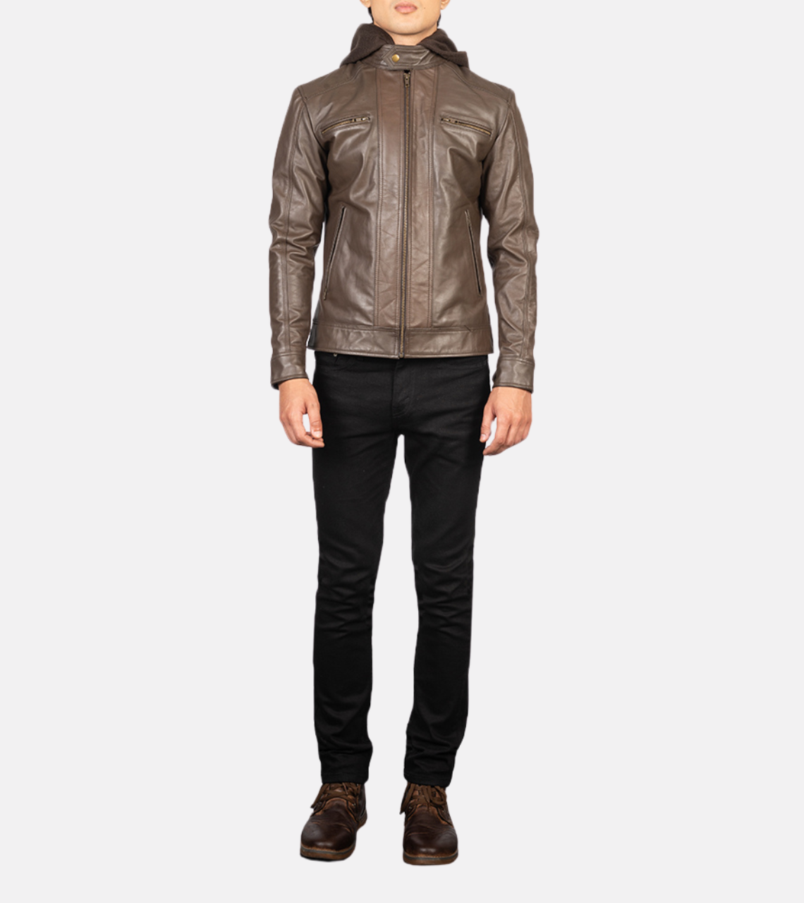  Hooded Men's Biker Leather Jacket 