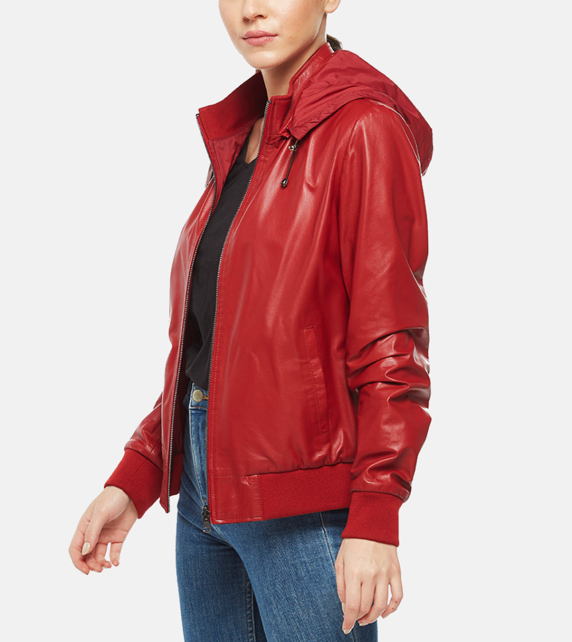 Red Leather Bomber Biker Jacket