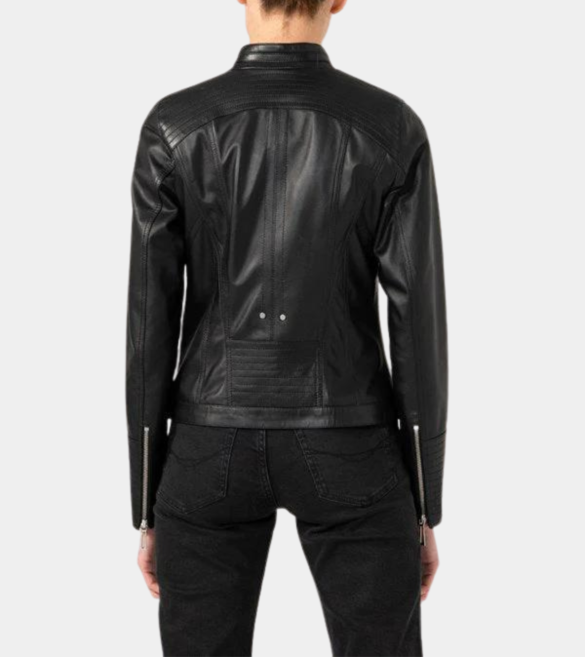  Black Women's Biker Leather Jacket Back