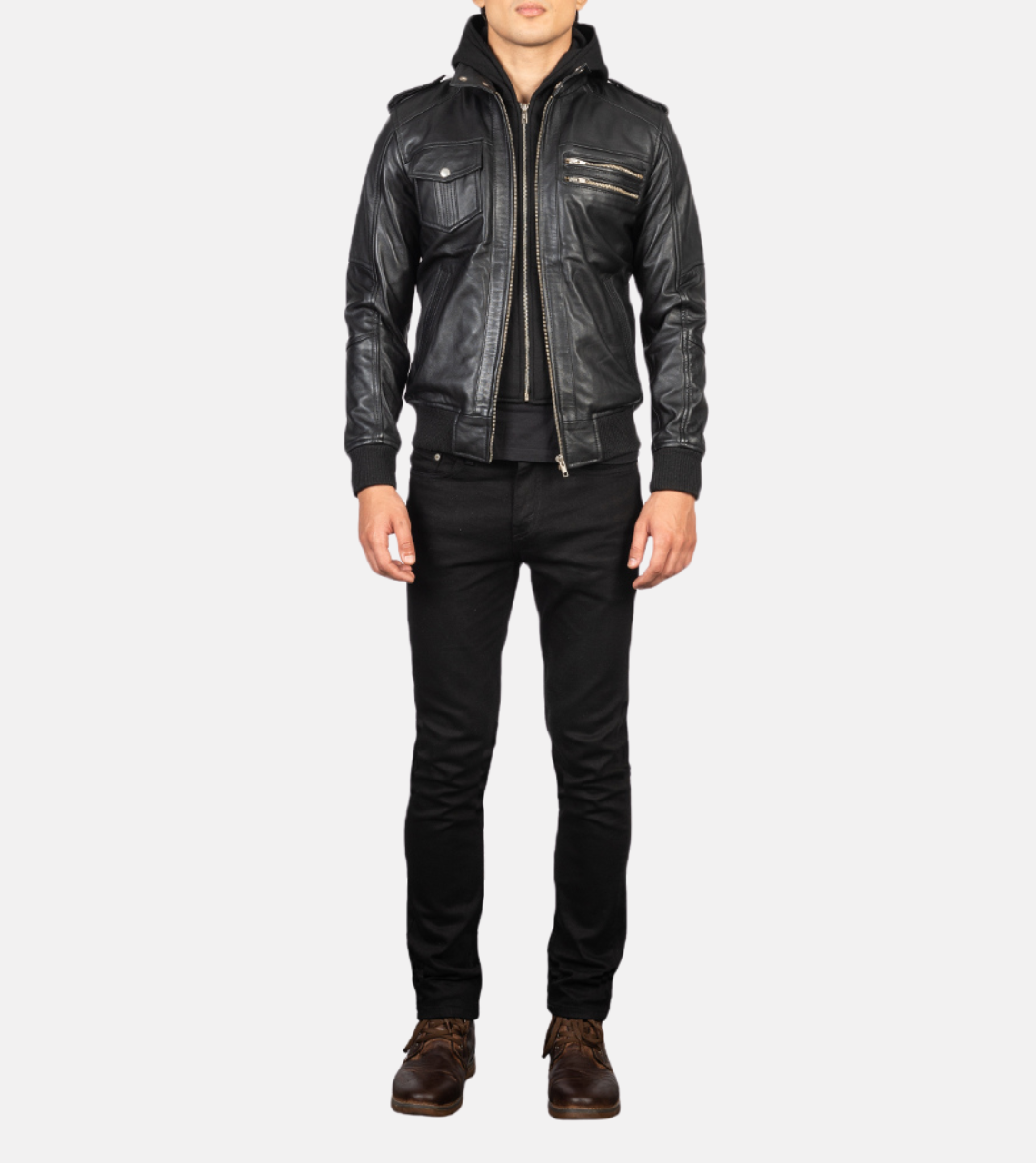 Hooded Men's Leather Bomber Jacket