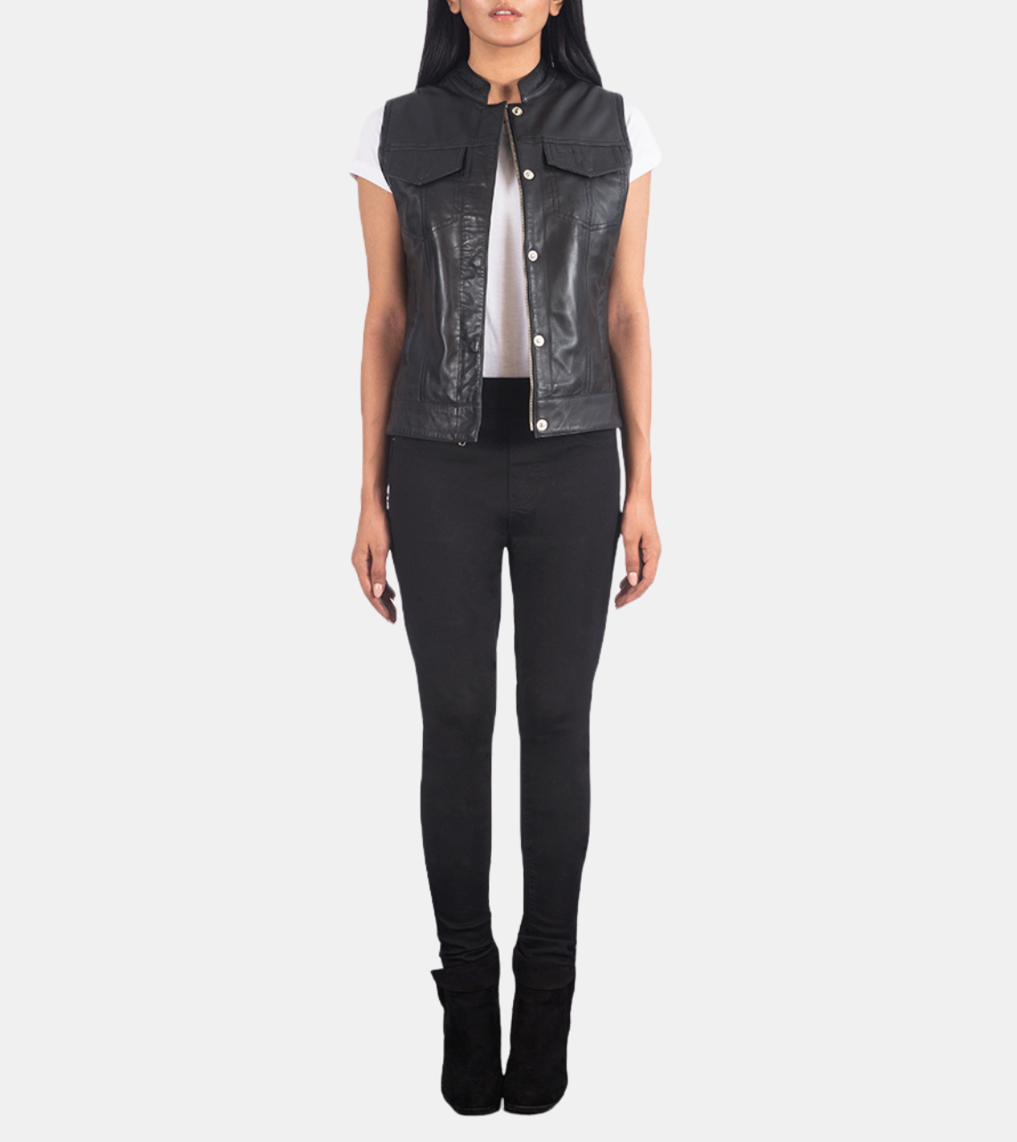  Women's Black Leather Vest