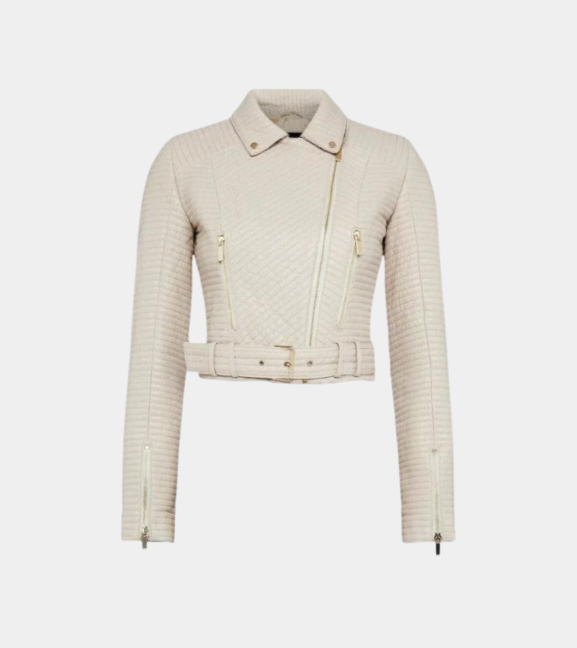 Cream Biker Leather Jacket For Women's