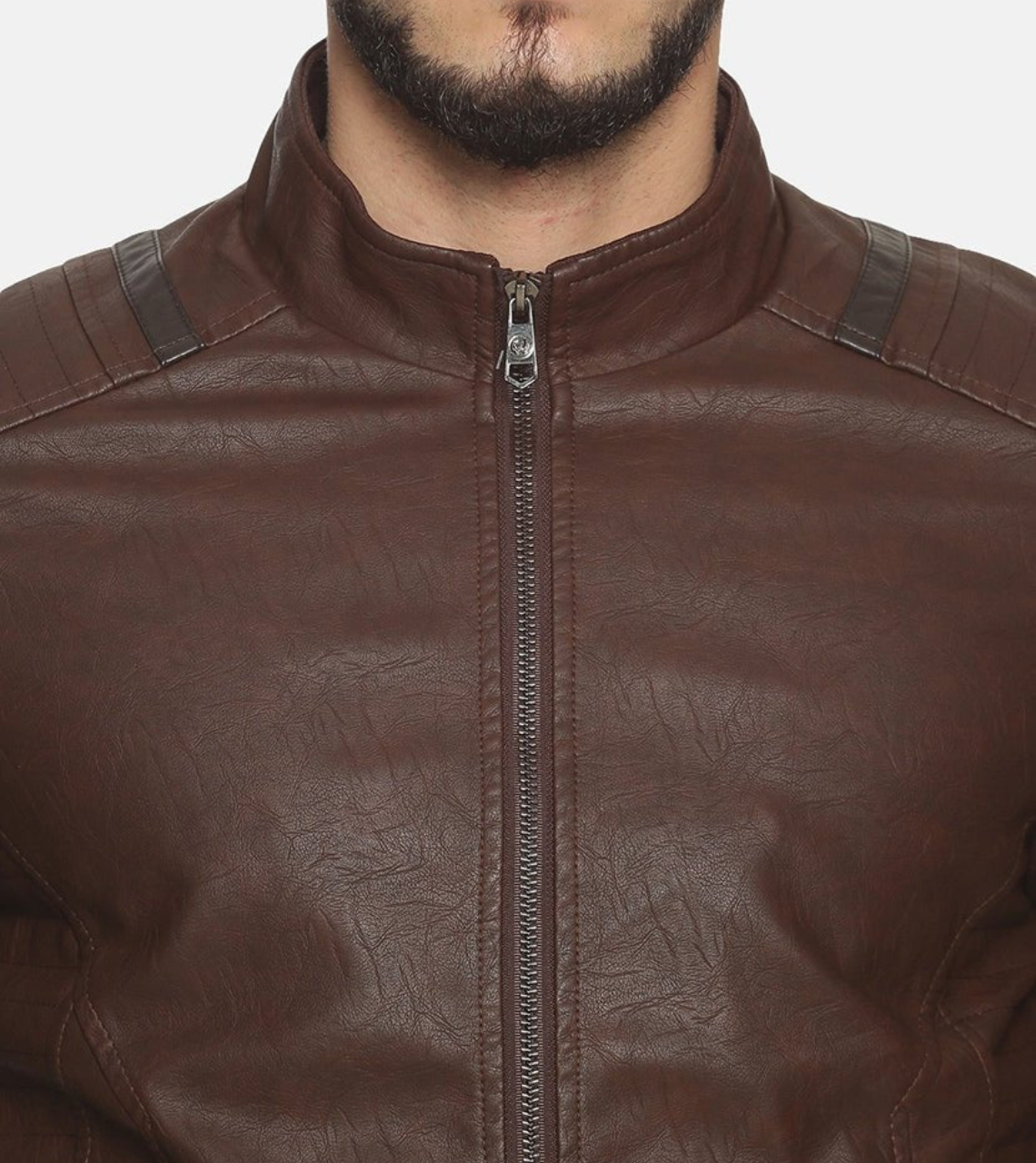 Elegant Dark Brown Men's Leather Jacket Zipper