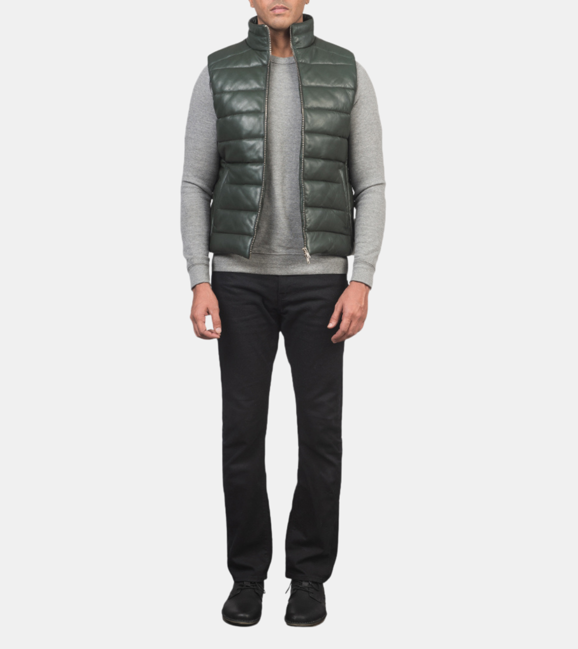 Men's Green Puffer Leather Vest 