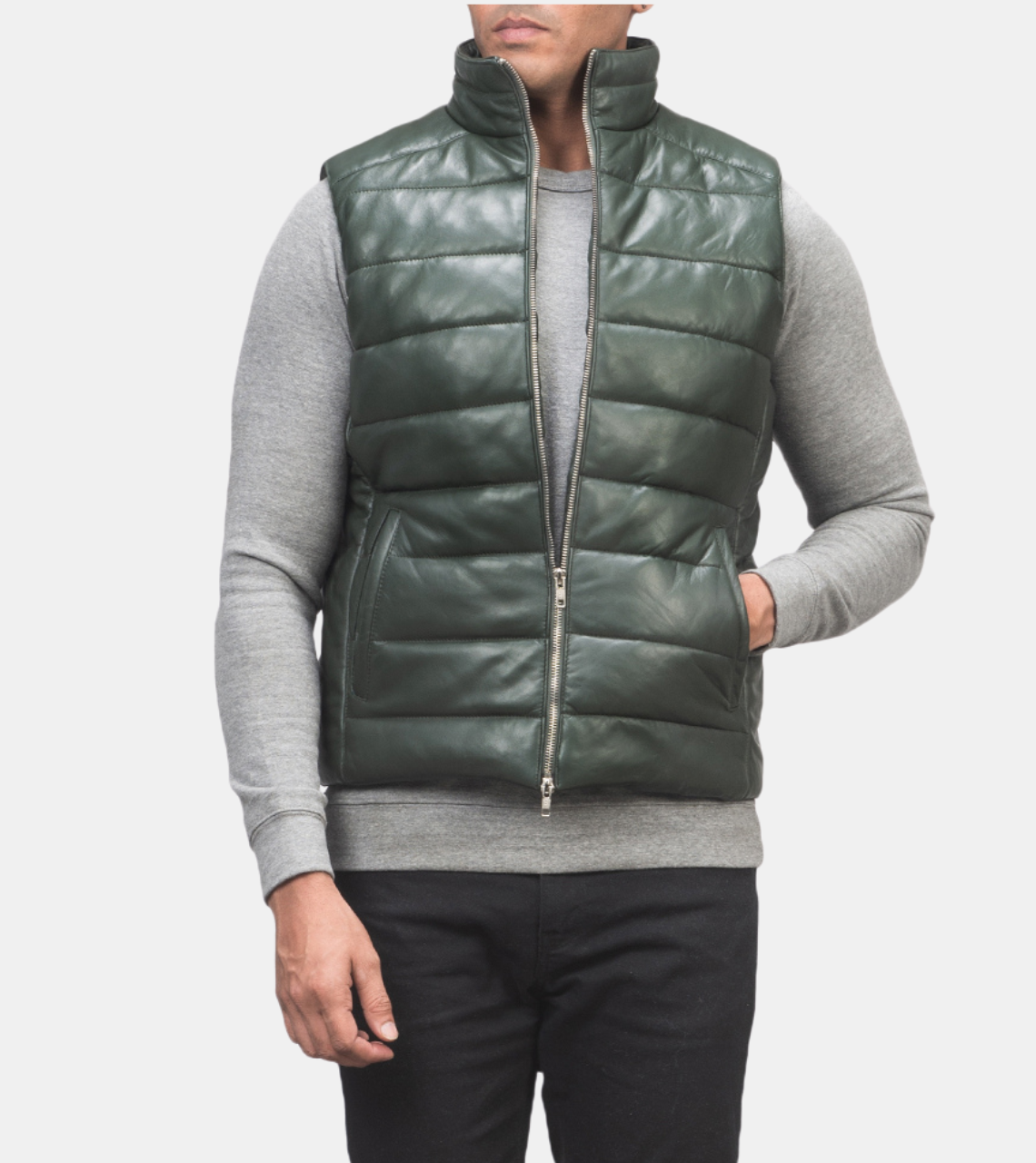  Stetson Men's Green Puffer Leather Vest 