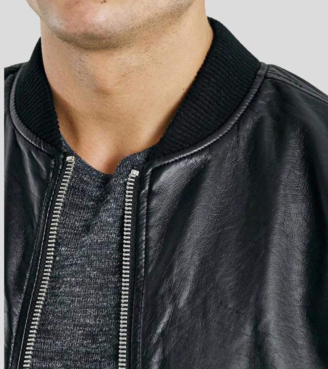 Classic Black Bomber Leather Jacket