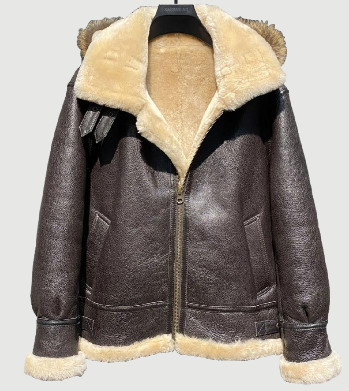  Men's Shearling Leather Bomber Jacket