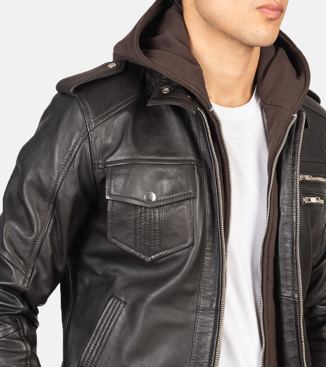 Brown Leather Bomber Jacket