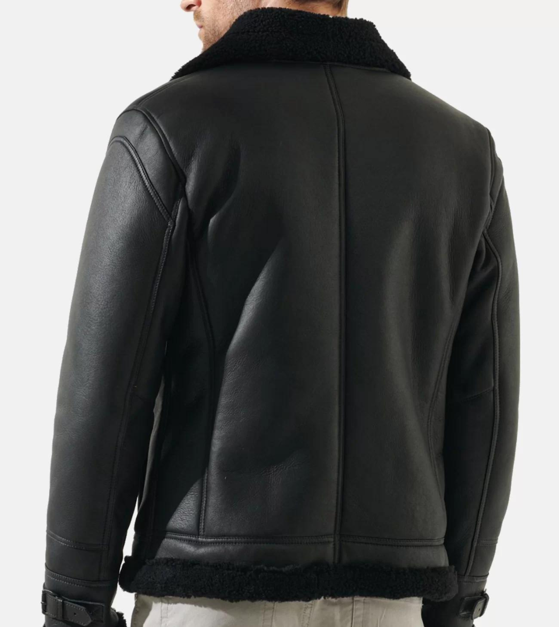 Men's Black Shearling Leather Jacket Back