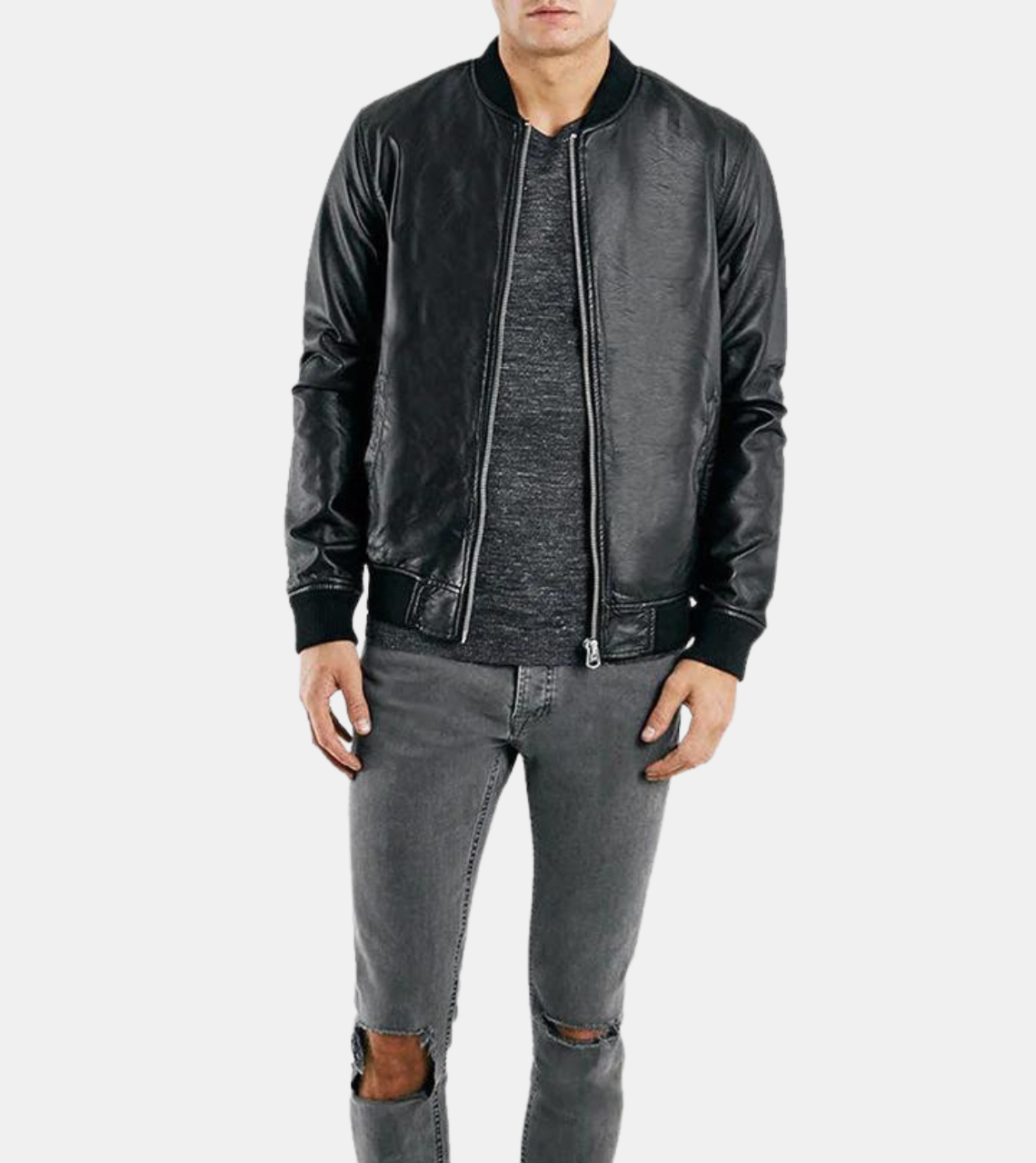 Classic Black Bomber Leather Jacket