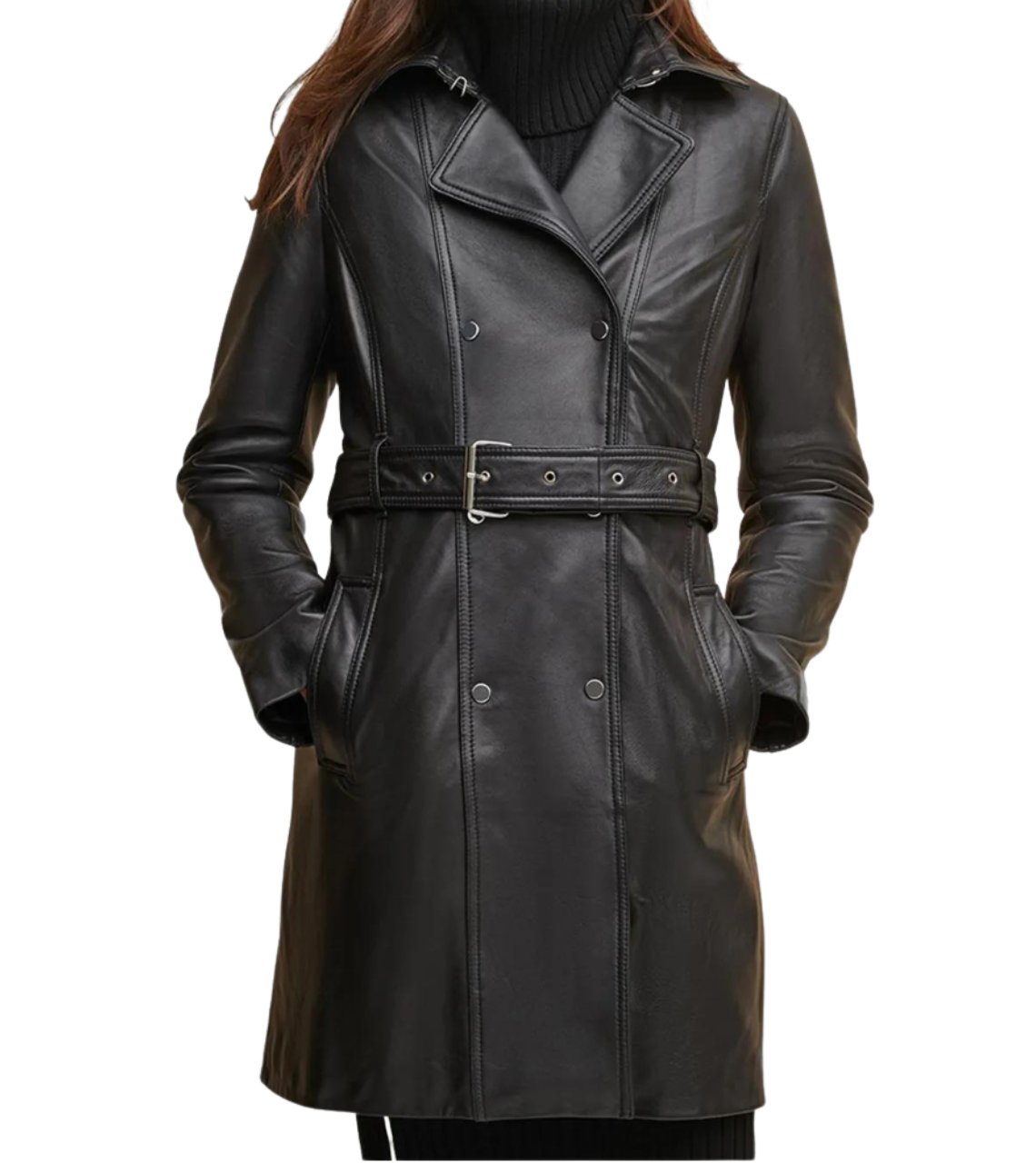  Slick Leather Trench Coat