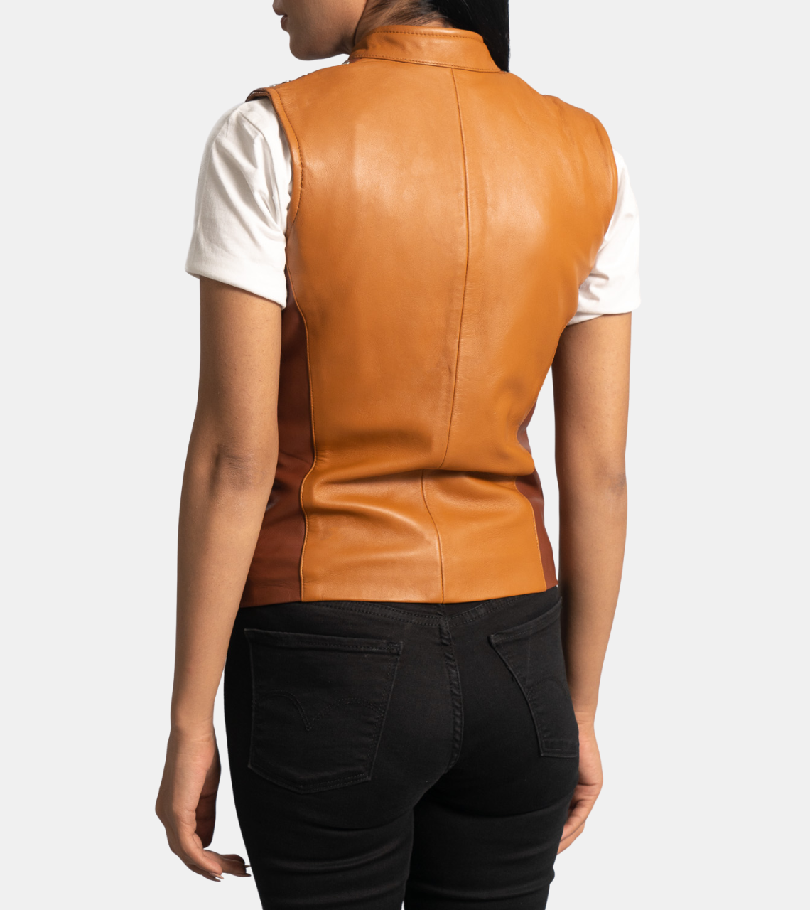 Orliea Women's Brown Studded Leather Vest Back