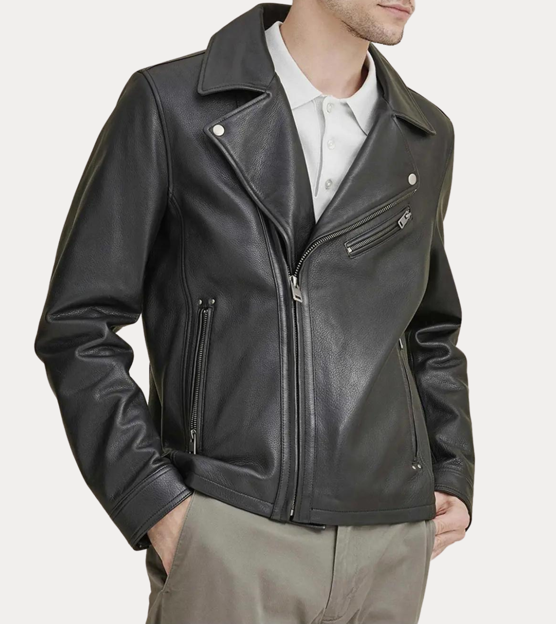 Charcoal Black Men's Biker Leather Jacket