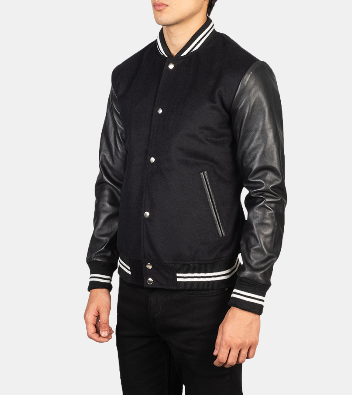 White Stripped Varsity Leather Jacket