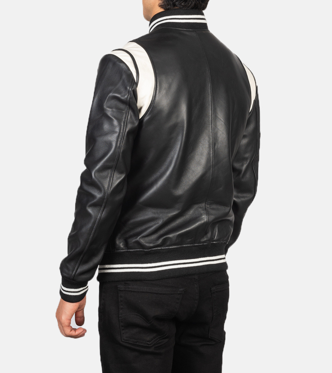 Men's Varsity Bomber Leather Jacket Back