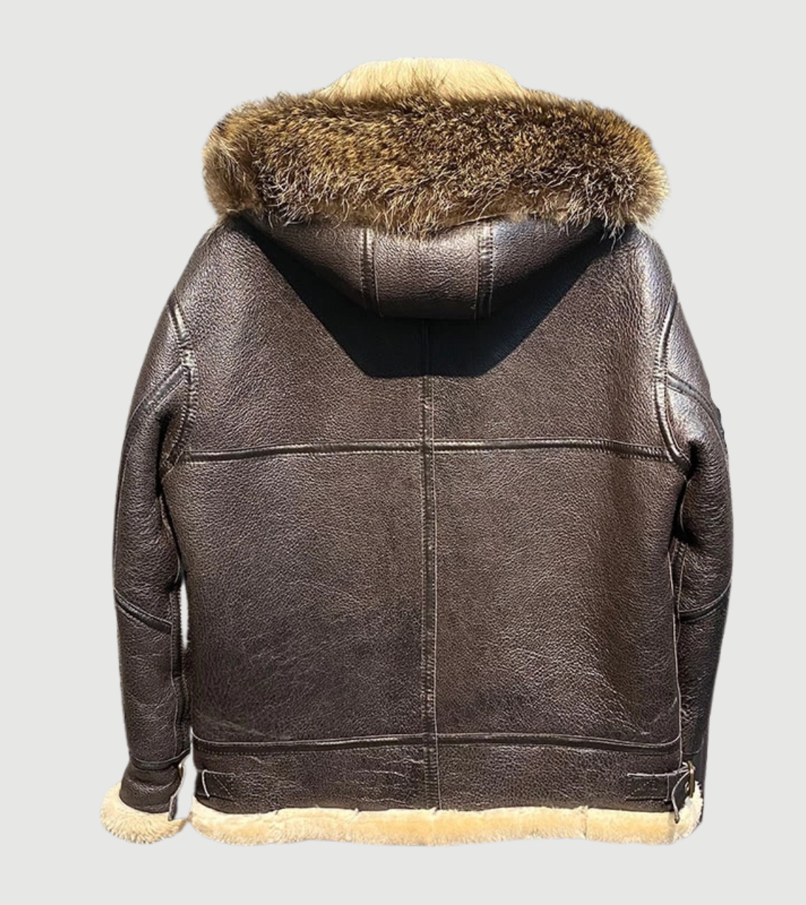 B3 Aviator Men's Shearling Leather Bomber Jacket Back