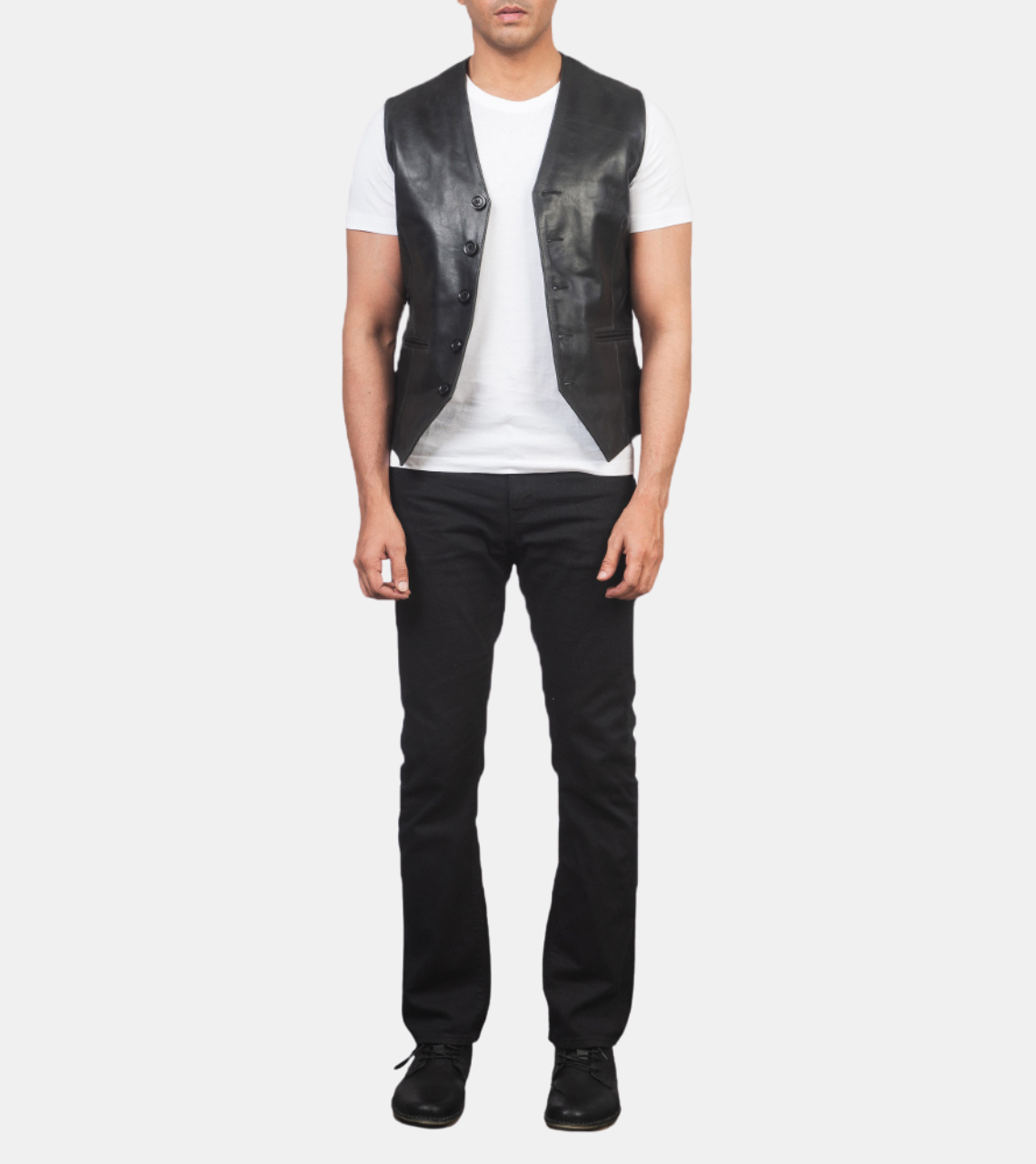  Men's Black Leather Vest 