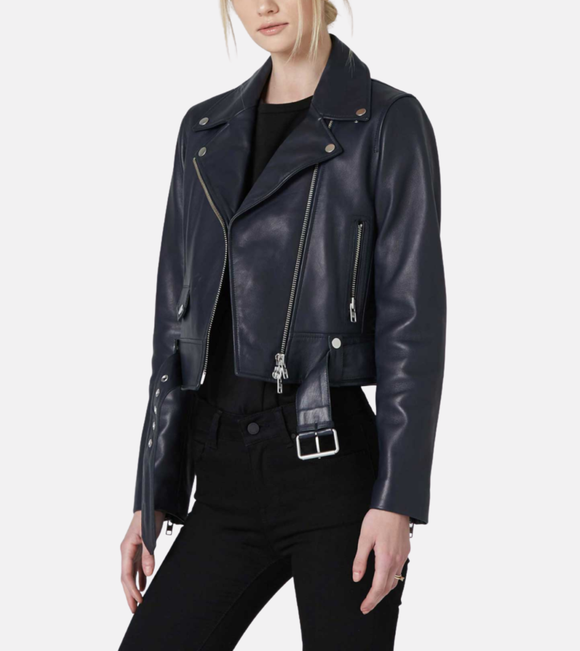 Vatico Blue Biker Leather Jacket For Women's