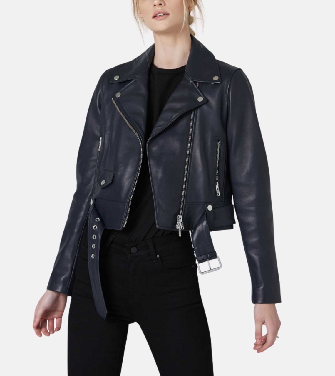 Vatico Blue Women's Biker Leather Jacket