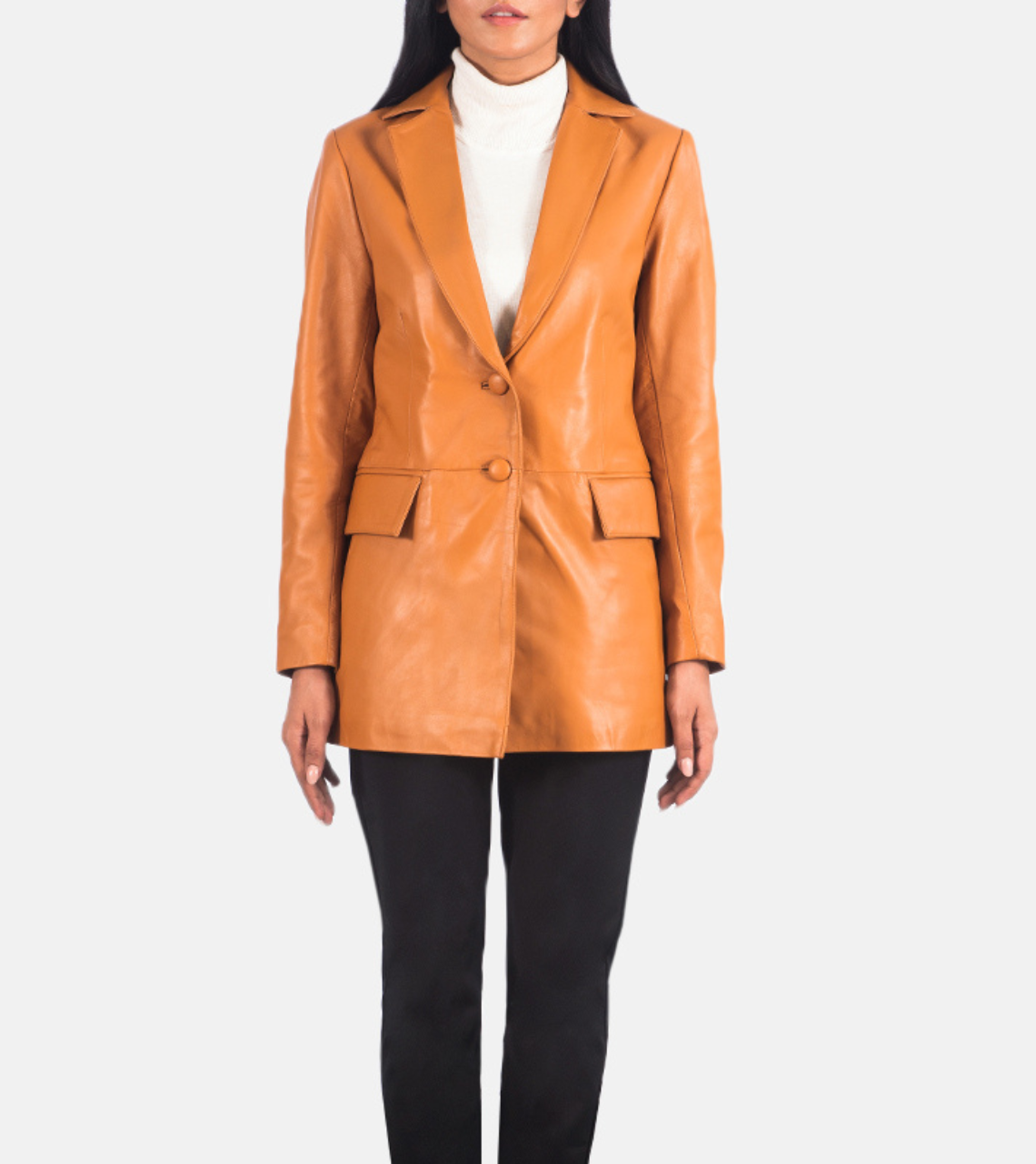  Tan Brown Women's Leather Blazer