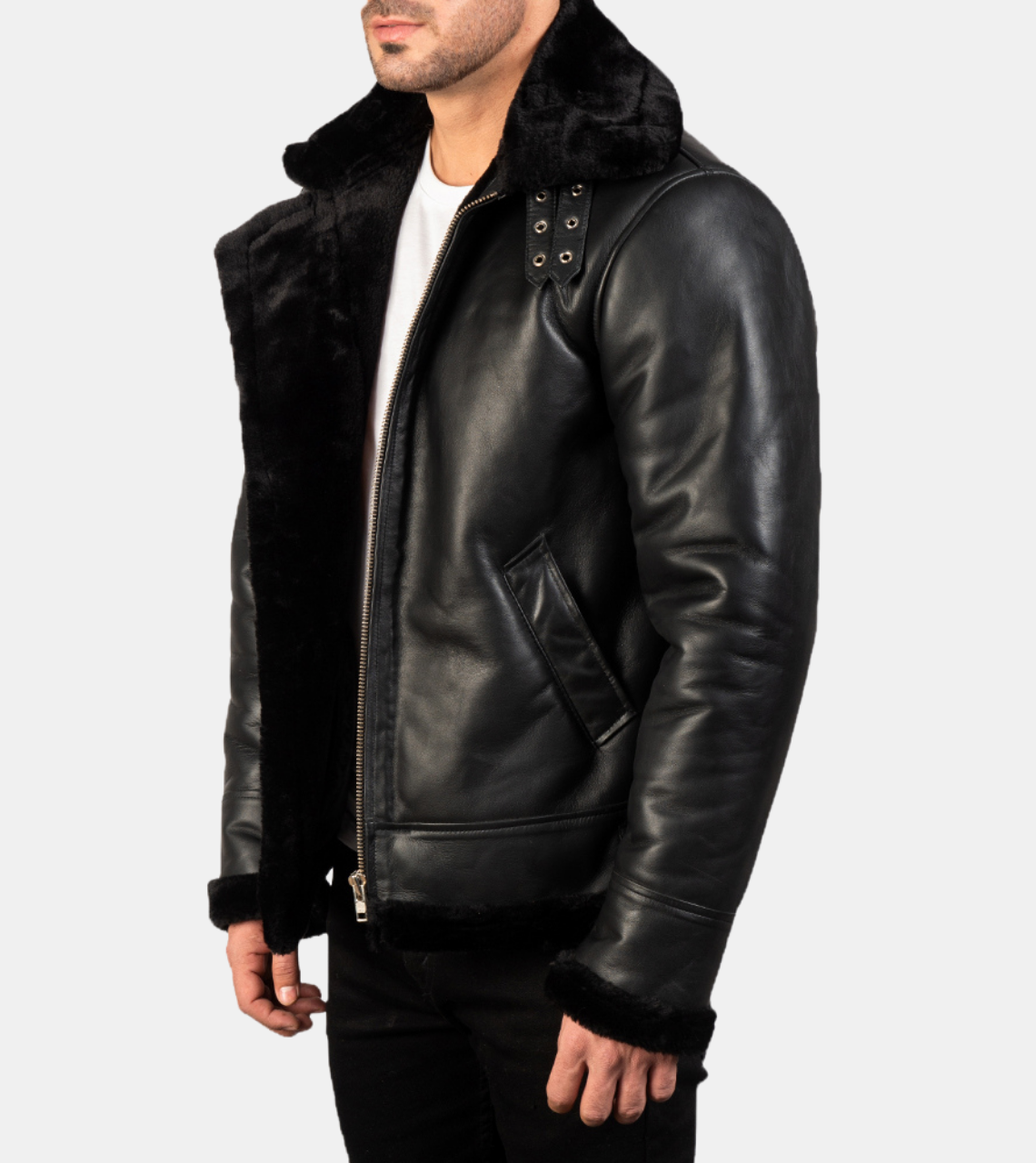 Dewey Men's Black Shearling Leather Jacket