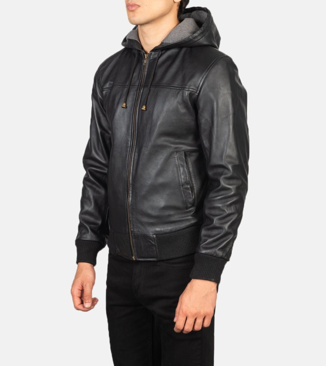 Hooded Leather Bomber Jacket