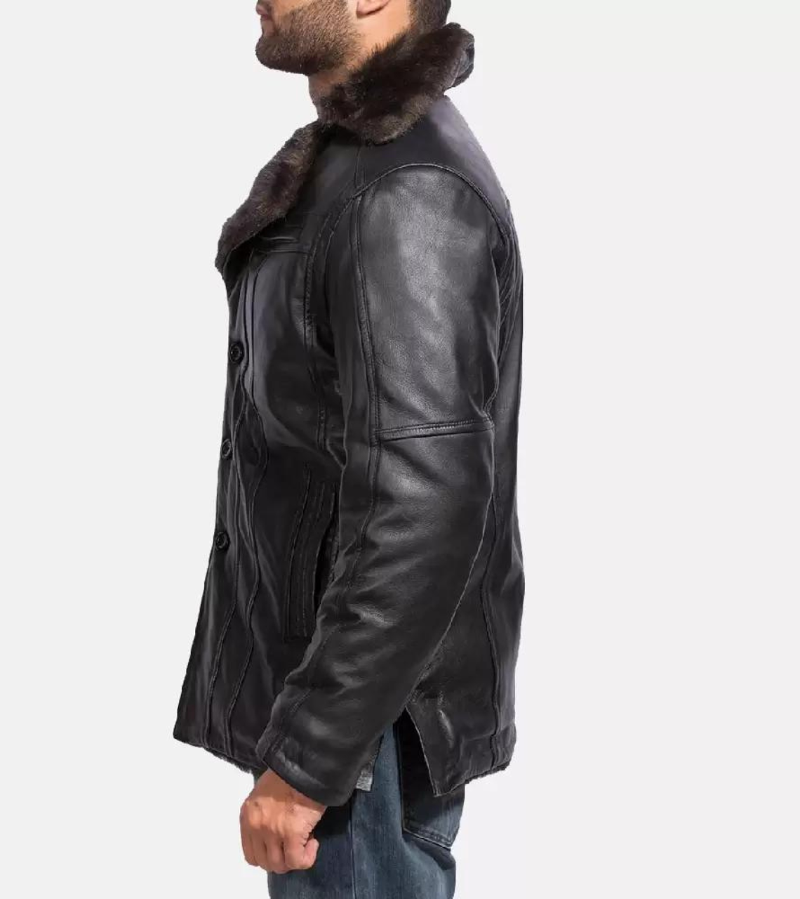 Black Furrmax Men's Leather Coat