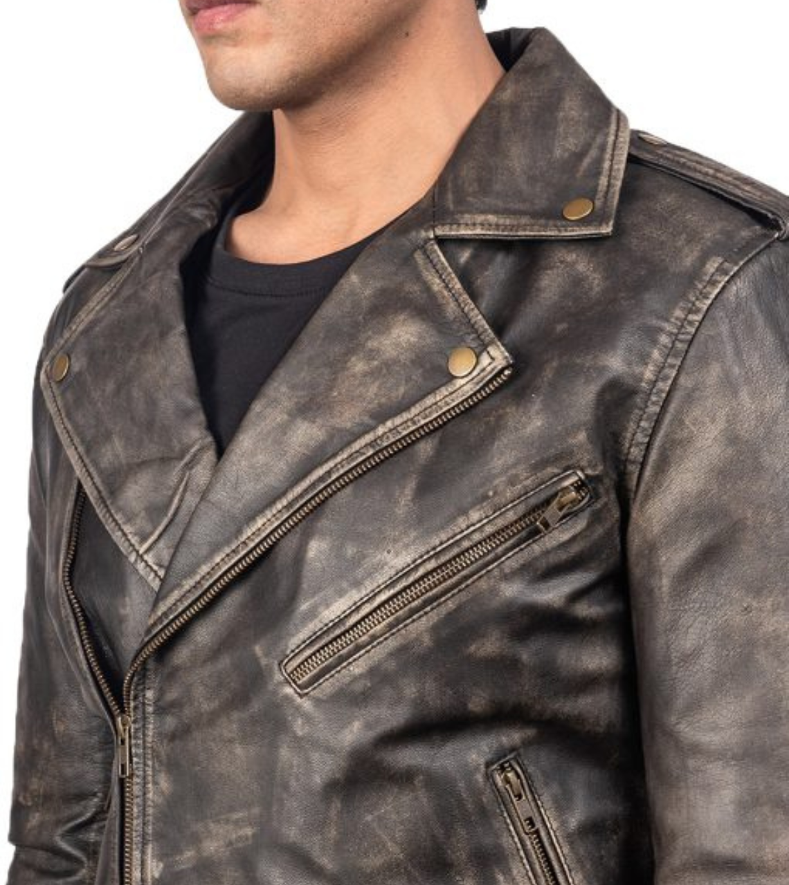 Distressed Leather Biker Jacket