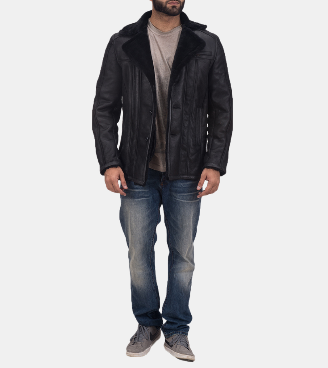 Jetaime Men's Black Shearling Leather Jacket