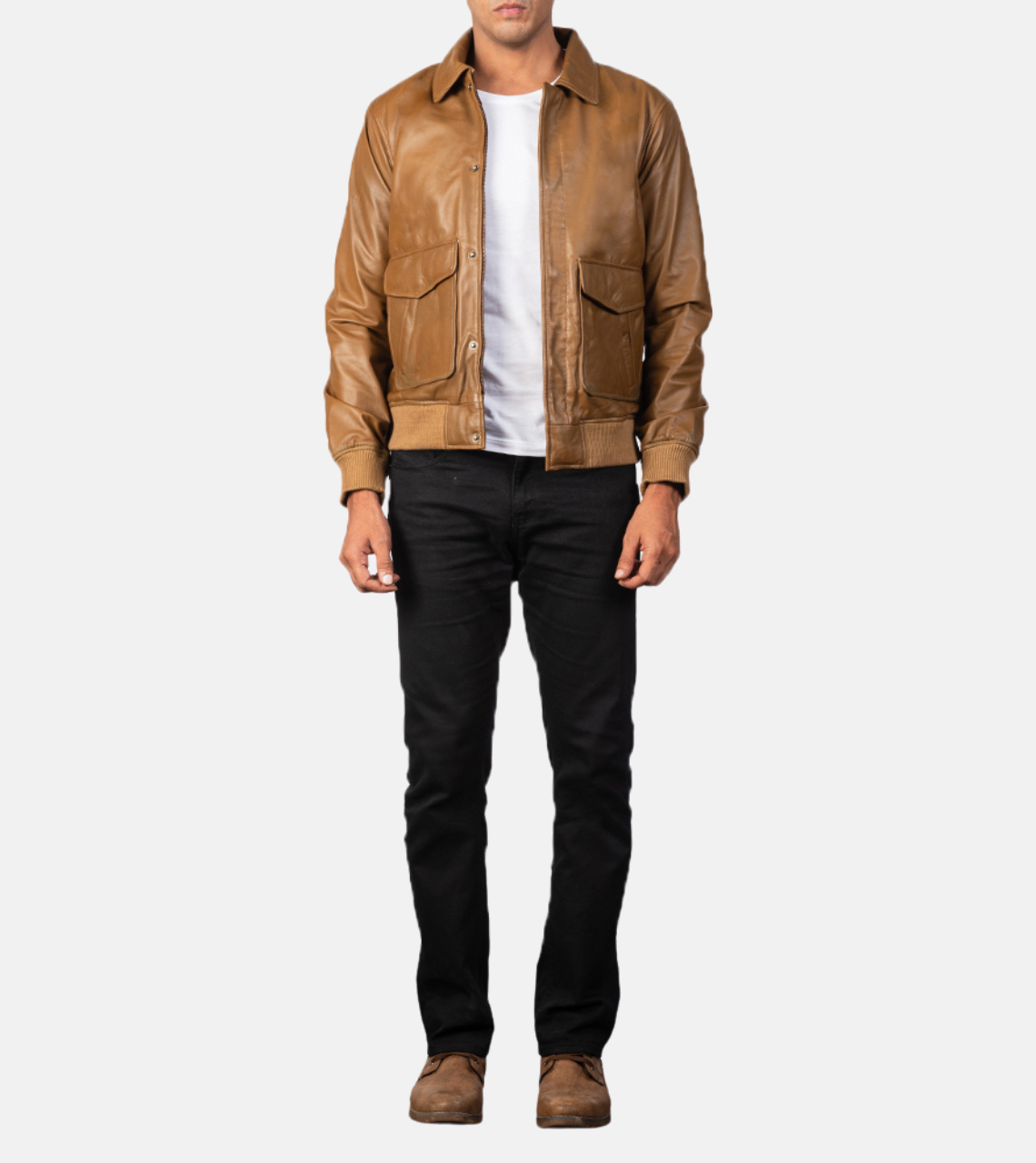 Men's Brown Leather Bomber Jacket