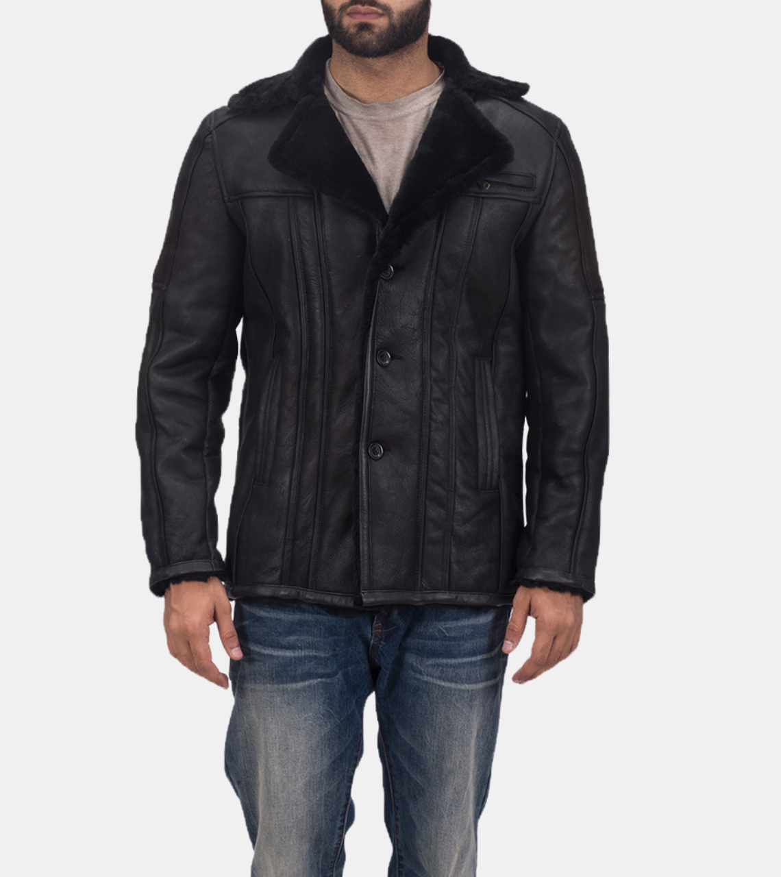 Jetaime Men's Black Shearling Leather Jacket