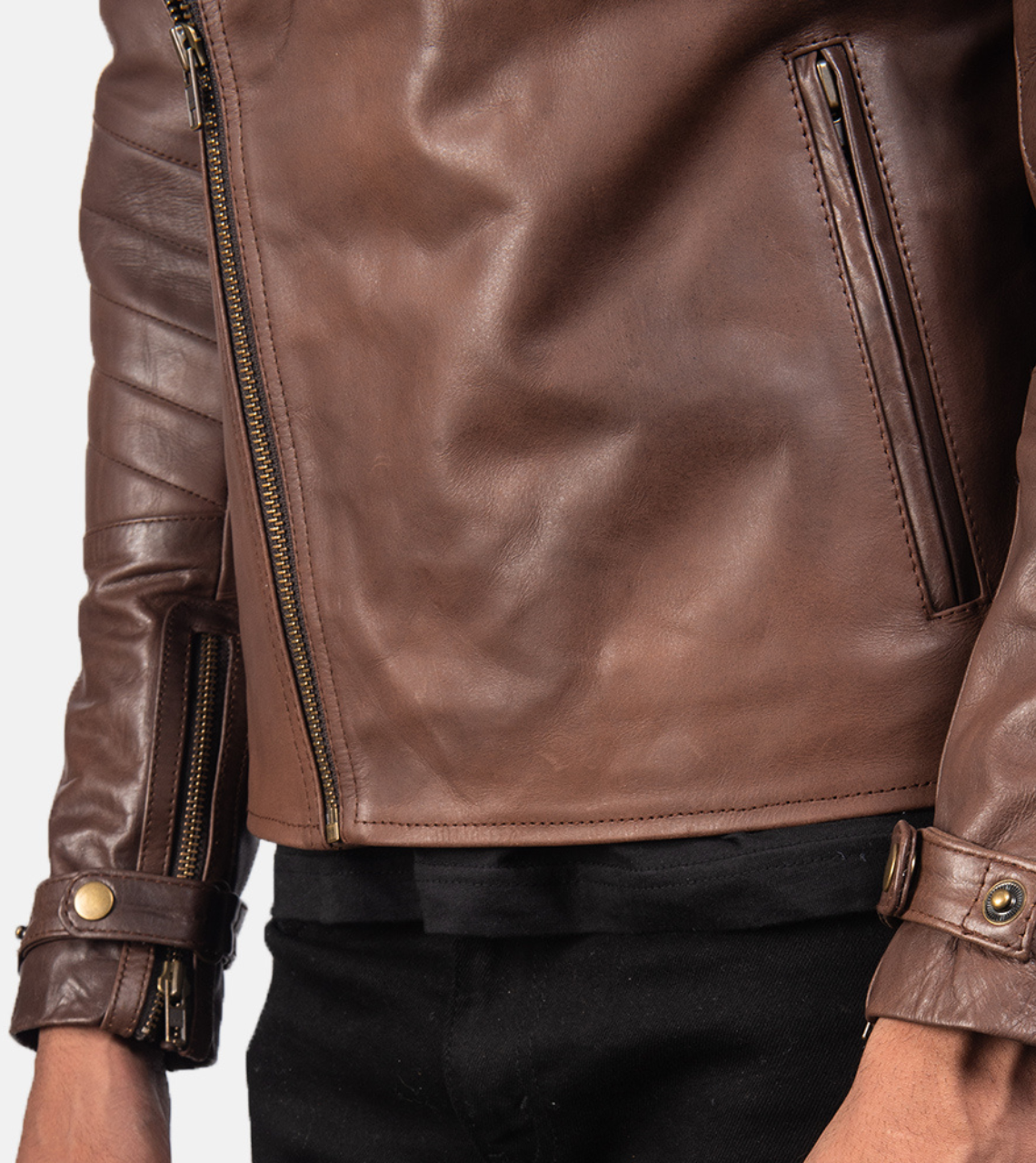 Leskov Men's Biker Leather Jacket Pocket