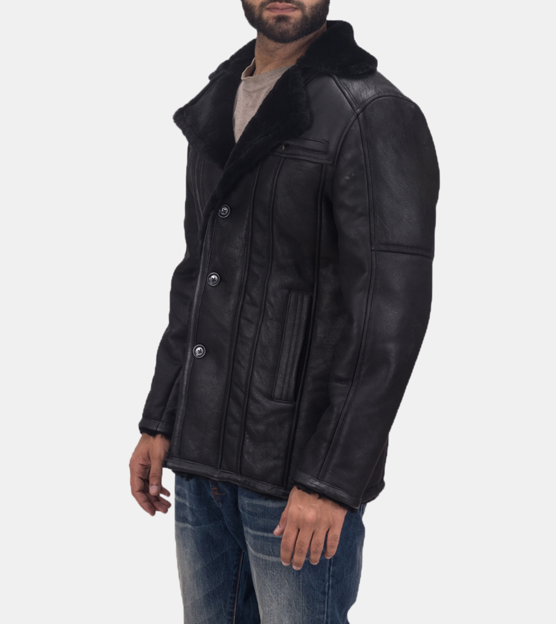 Jetaime Men's Black Shearling Leather Jacket