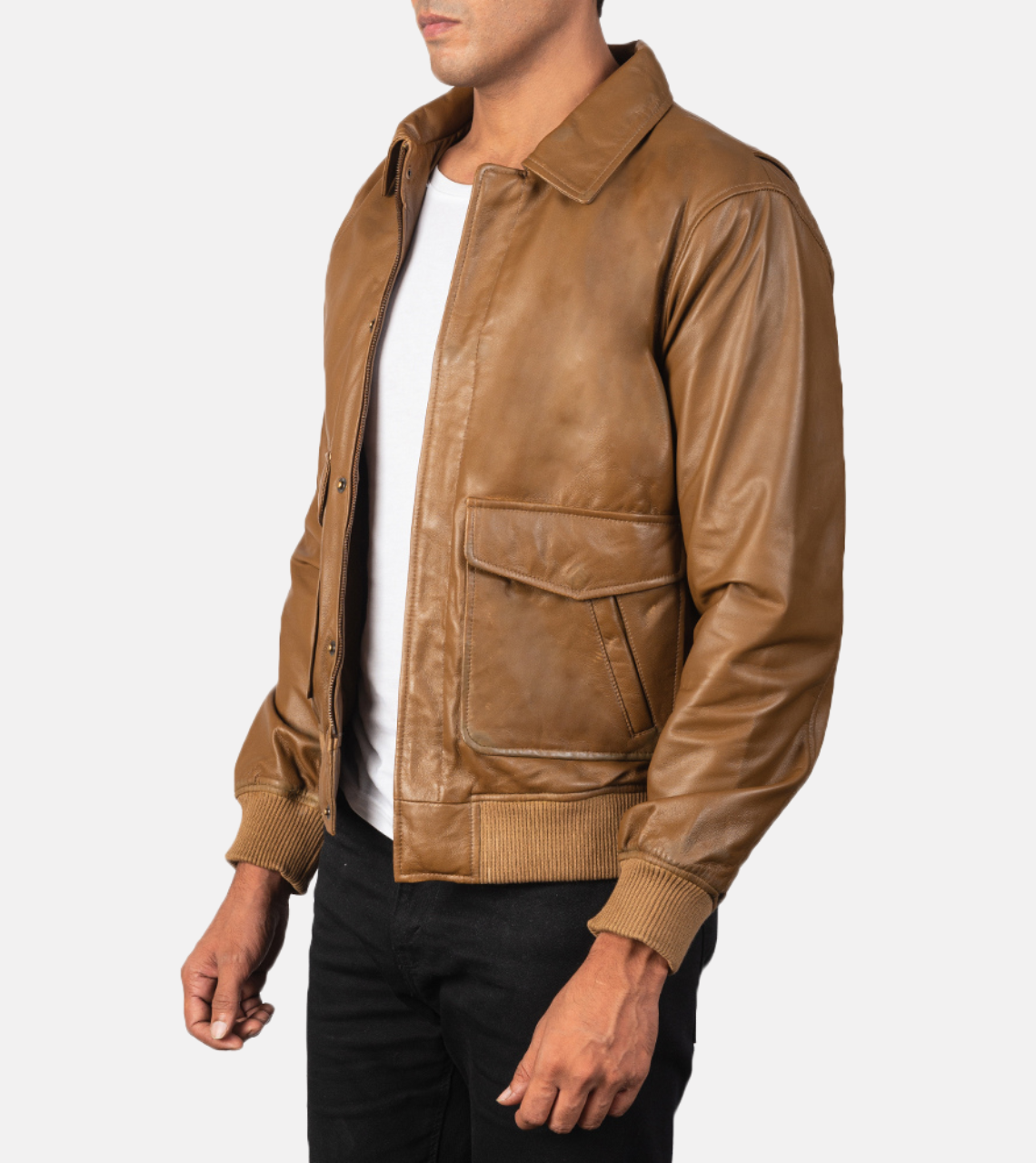 Brown Leather Bomber Jacket