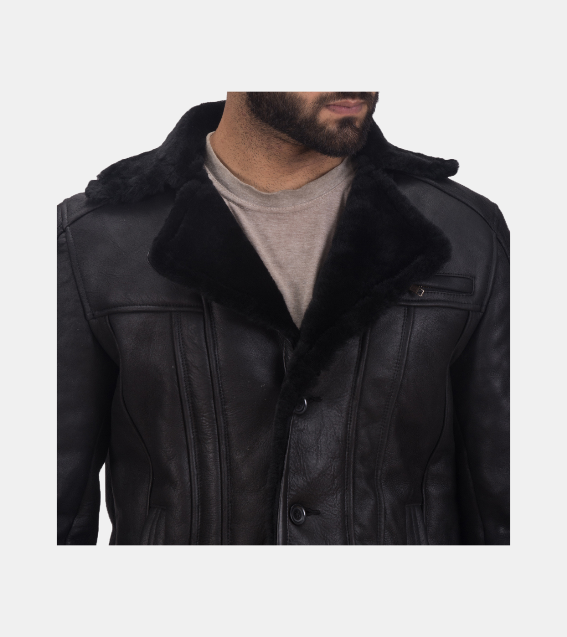 Jetaime Men's Black Shearling Leather Jacket