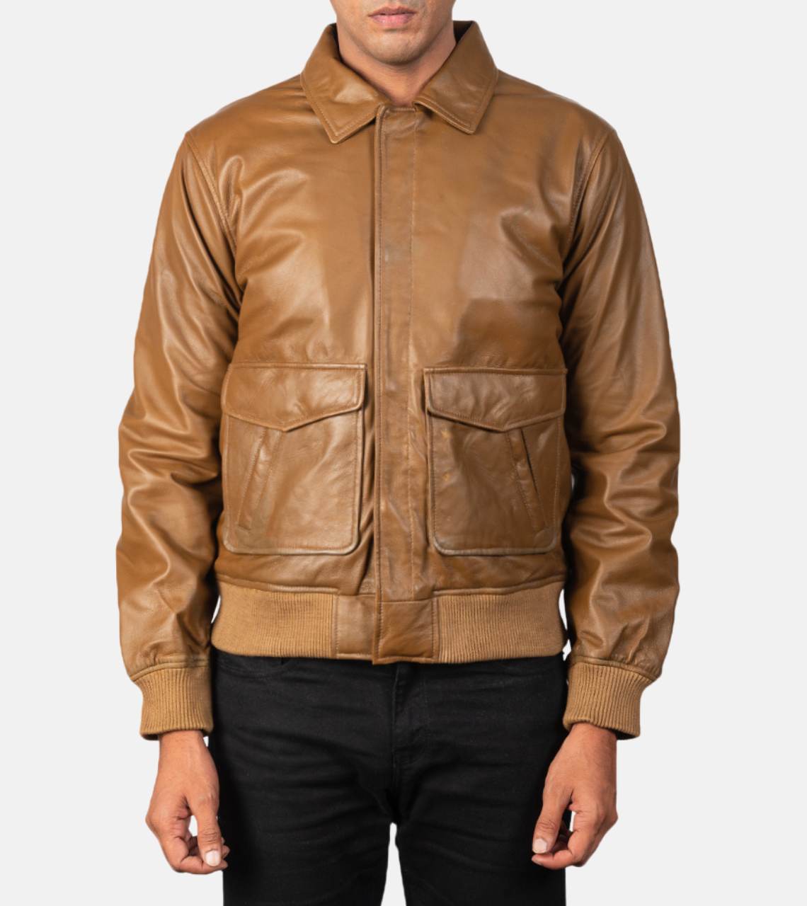 Nord Men's Brown Leather Bomber Jacket Zippered