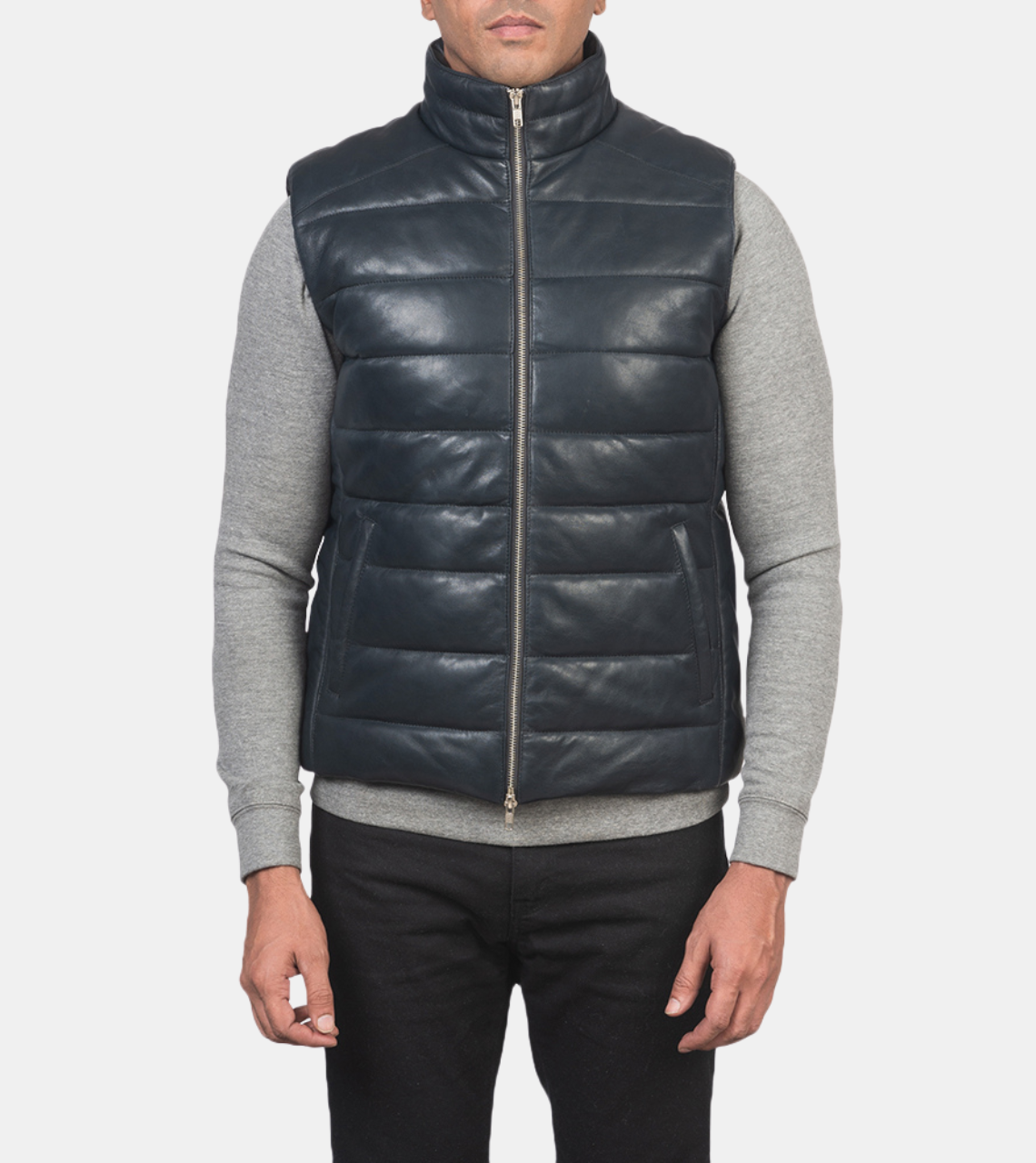 Flecher Men's Blue Puffer Leather Vest