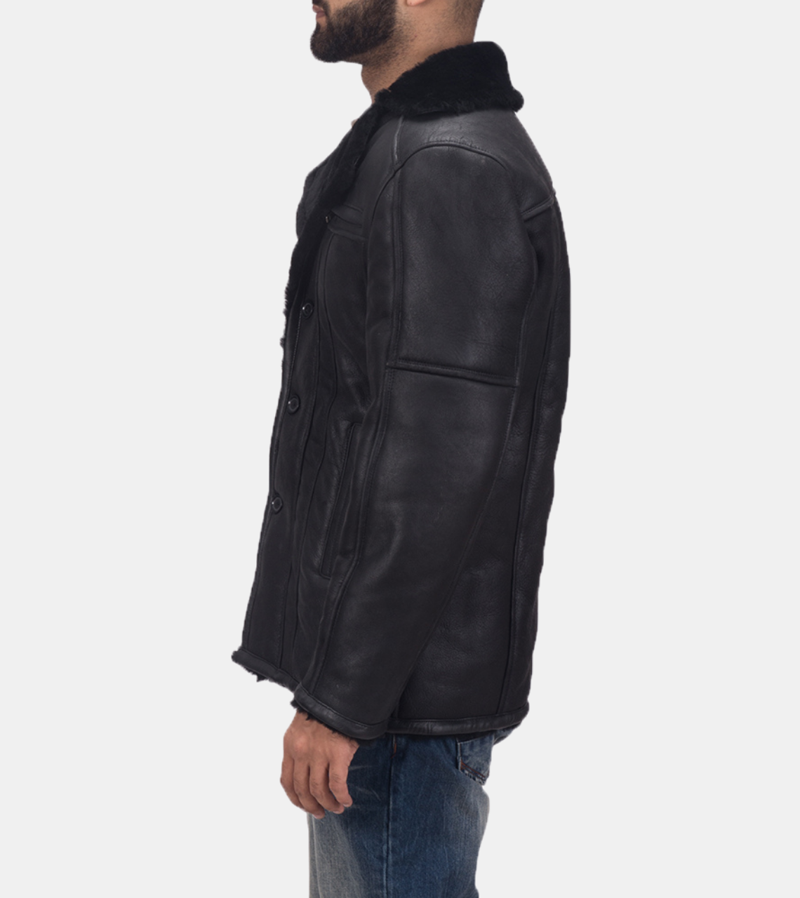 Jetaime Men's Black Shearling Leather Jacket