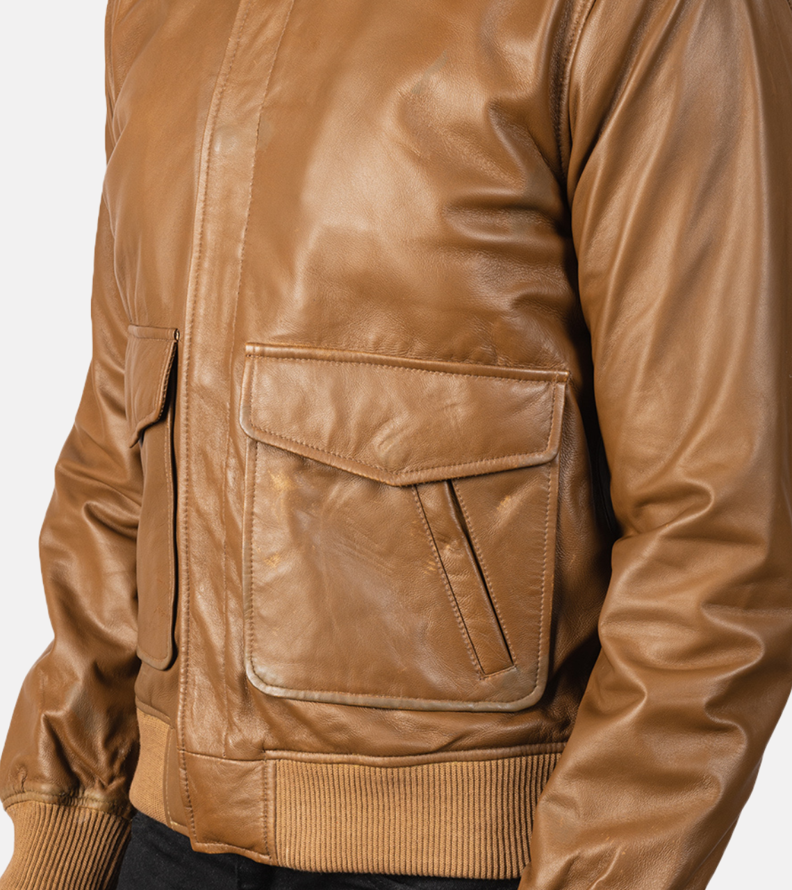 Nord Men's Brown Leather Bomber Jacket Pocket