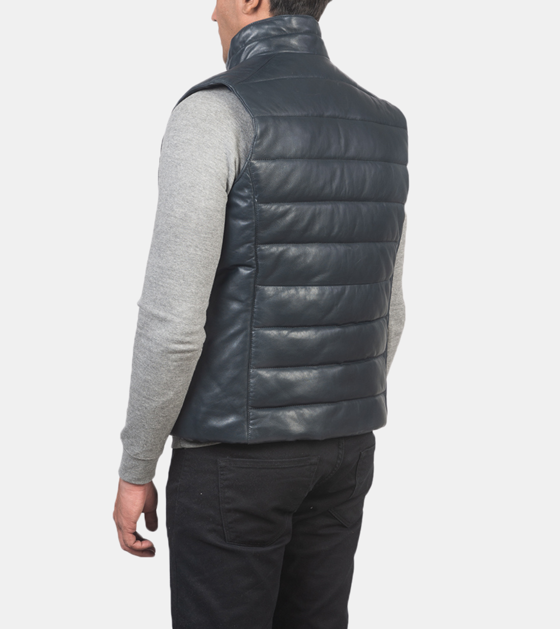 Flecher Men's Blue Puffer Leather Vest Back