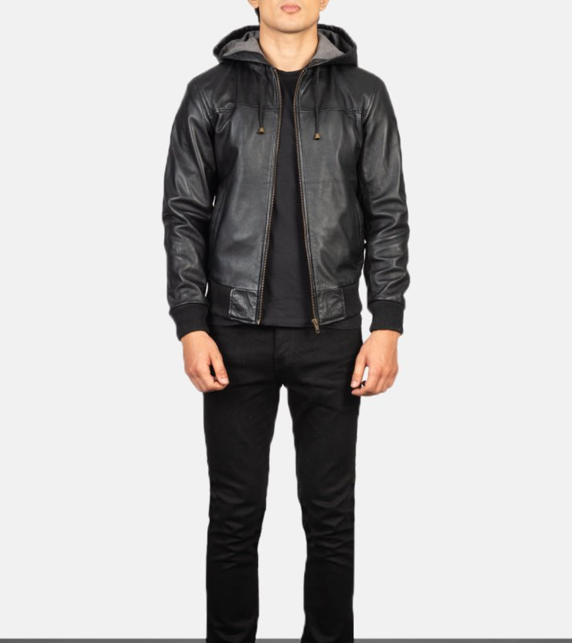 Aiguille Hooded Leather Bomber Jacket For Men's