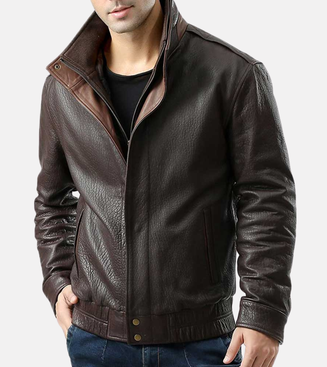  Men's Leather Bomber Jacket