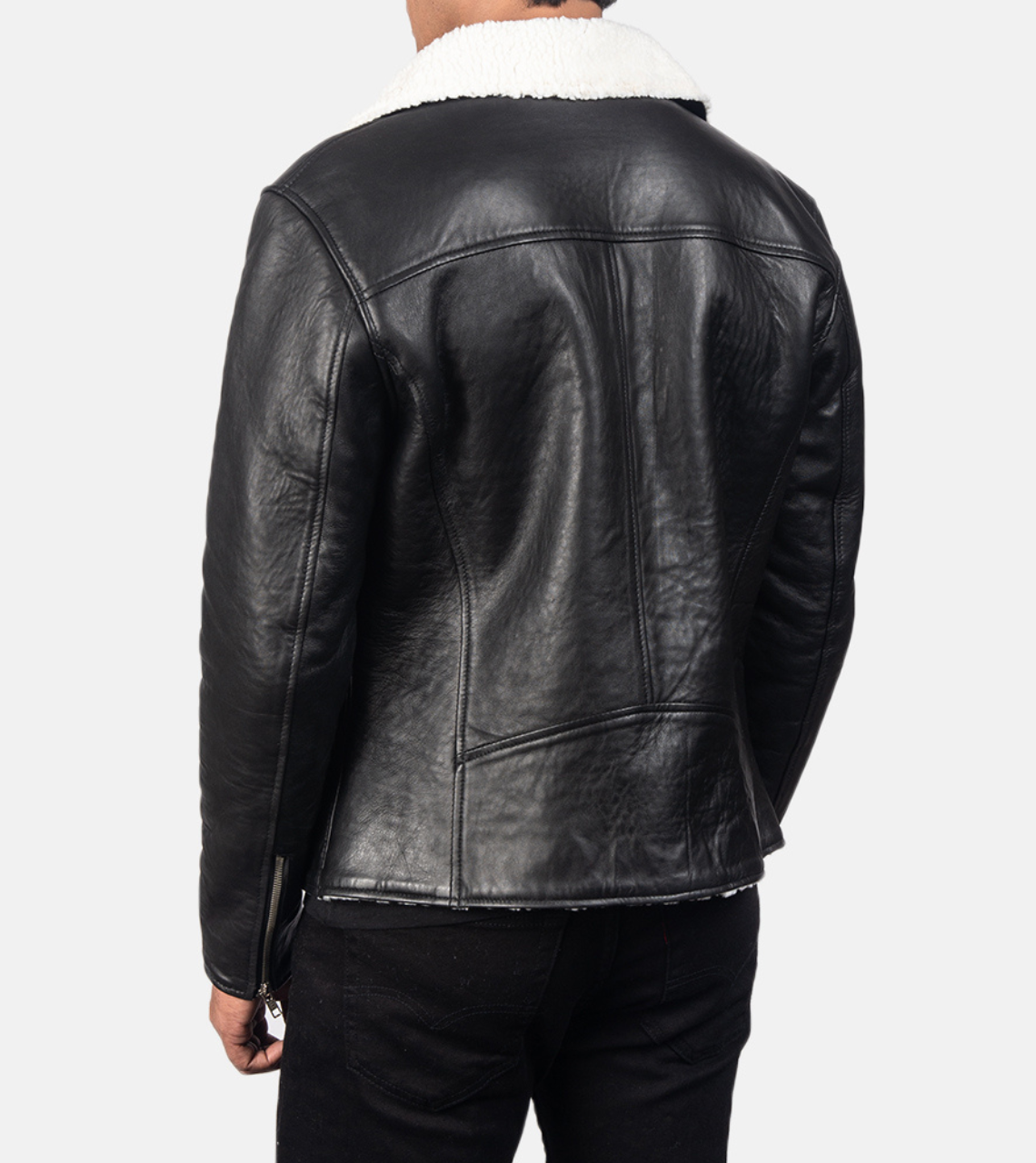 White Shearling Men's Leather Bomber Jacket 