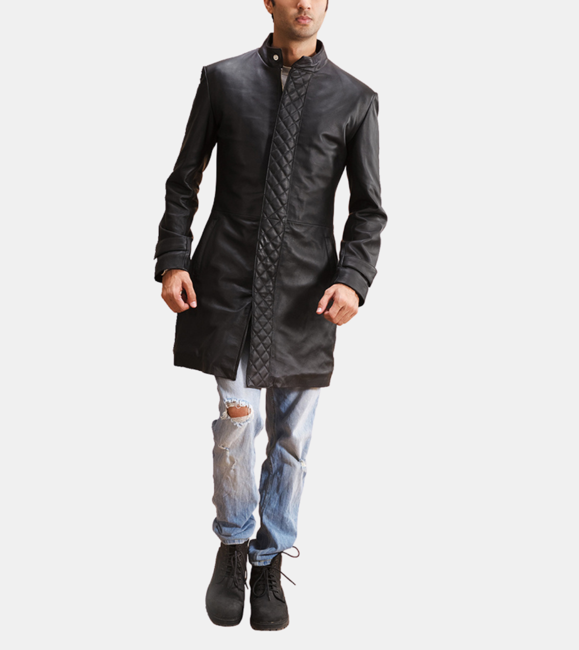 Brock Men's Black Quilted Zipper Leather Coat