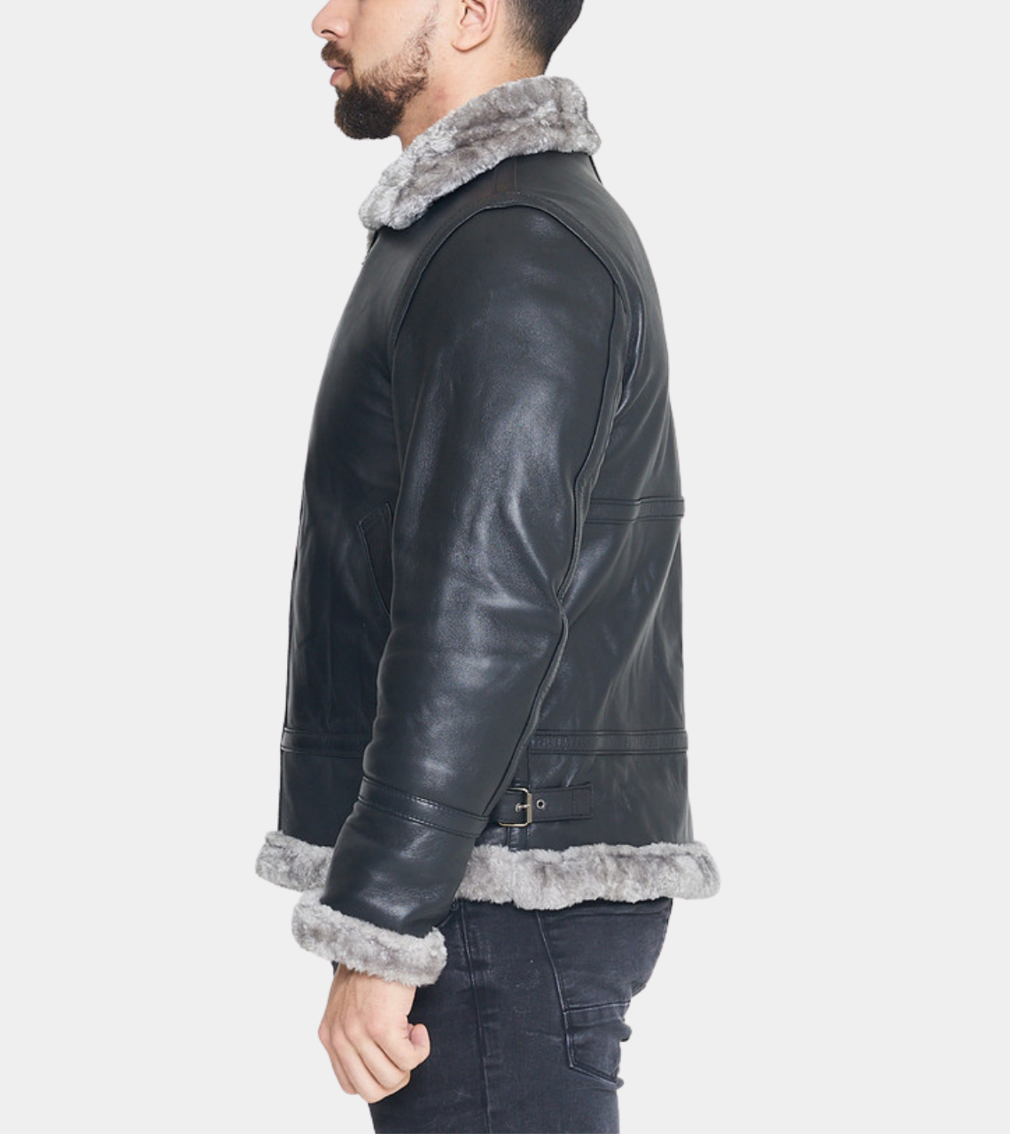 Military Black Shearling Men's Leather Jacket