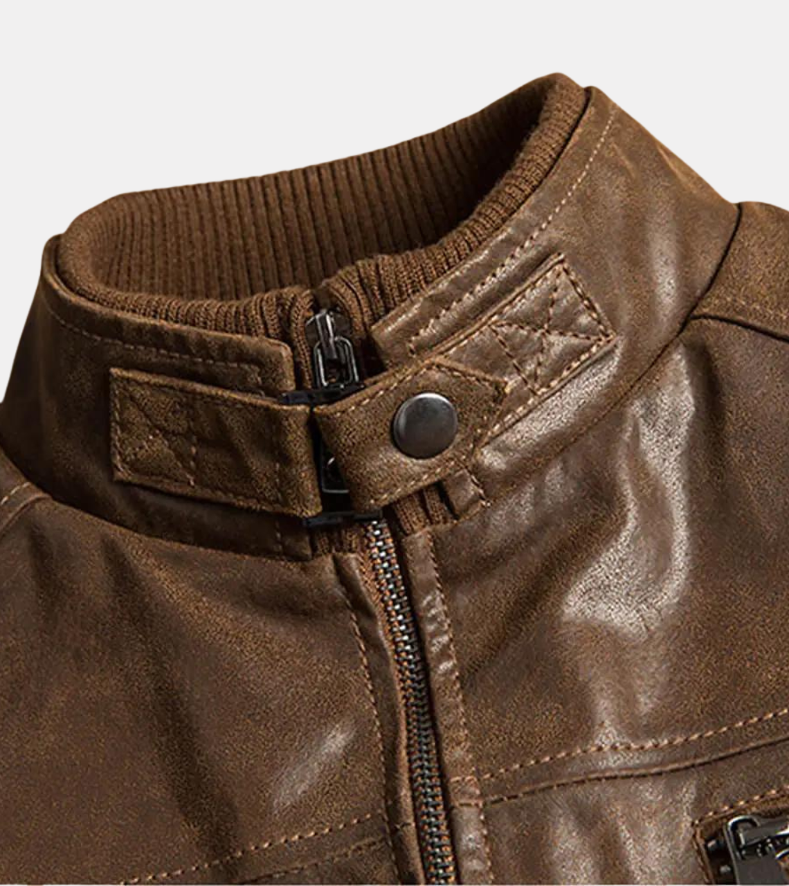 Rib Collared Bomber Leather Jacket Collar