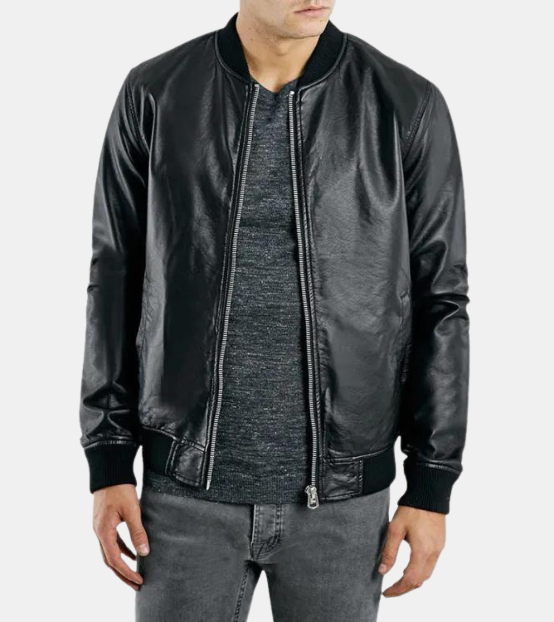 Classic Black Bomber Leather Jacket